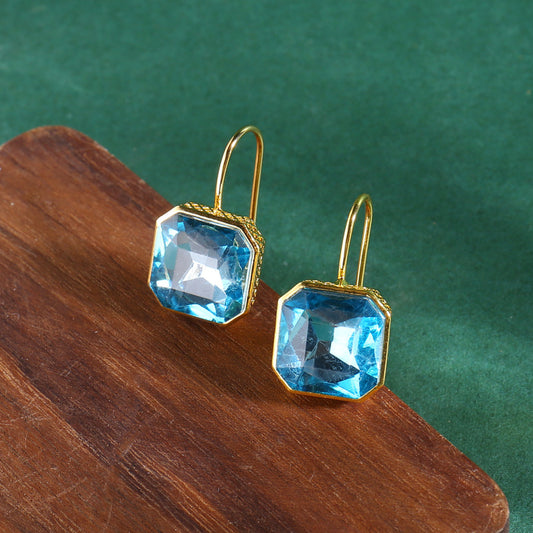 Square Zircon Hook Earrings 14K Plated 1Pair