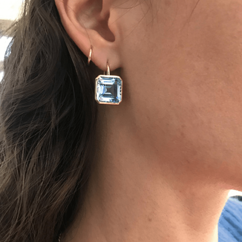 Square Zircon Hook Earrings 14K Plated 1Pair