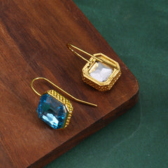 Square Zircon Hook Earrings 14K Plated 1Pair