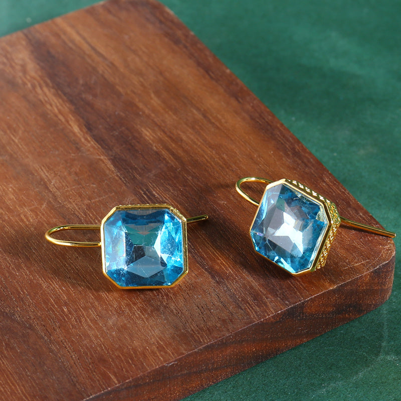 Square Zircon Hook Earrings 14K Plated 1Pair