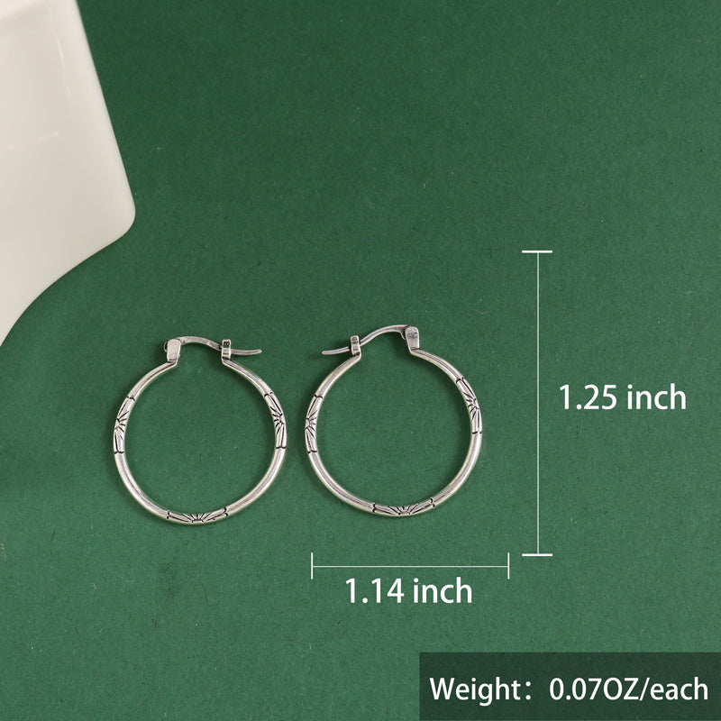 Vintage Style Big Hoop Earrings 925 Silver Plated Jewelry For Women