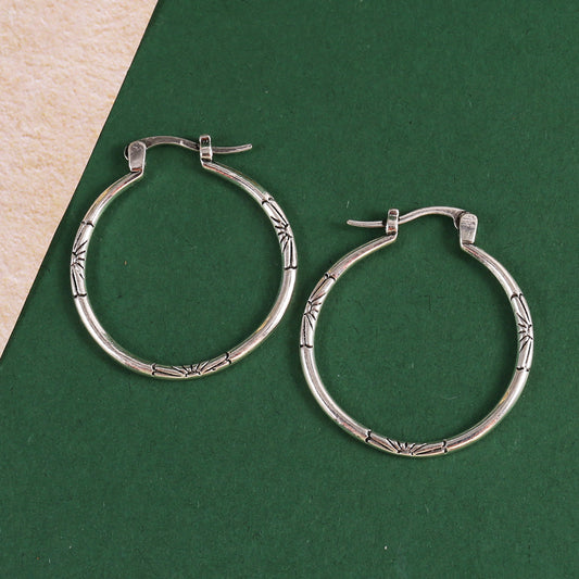 Vintage Style Big Hoop Earrings 925 Silver Plated Jewelry For Women
