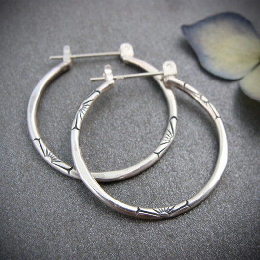 Vintage Style Big Hoop Earrings 925 Silver Plated Jewelry For Women