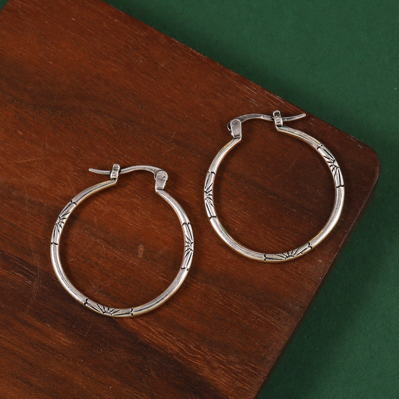 Vintage Style Big Hoop Earrings 925 Silver Plated Jewelry For Women