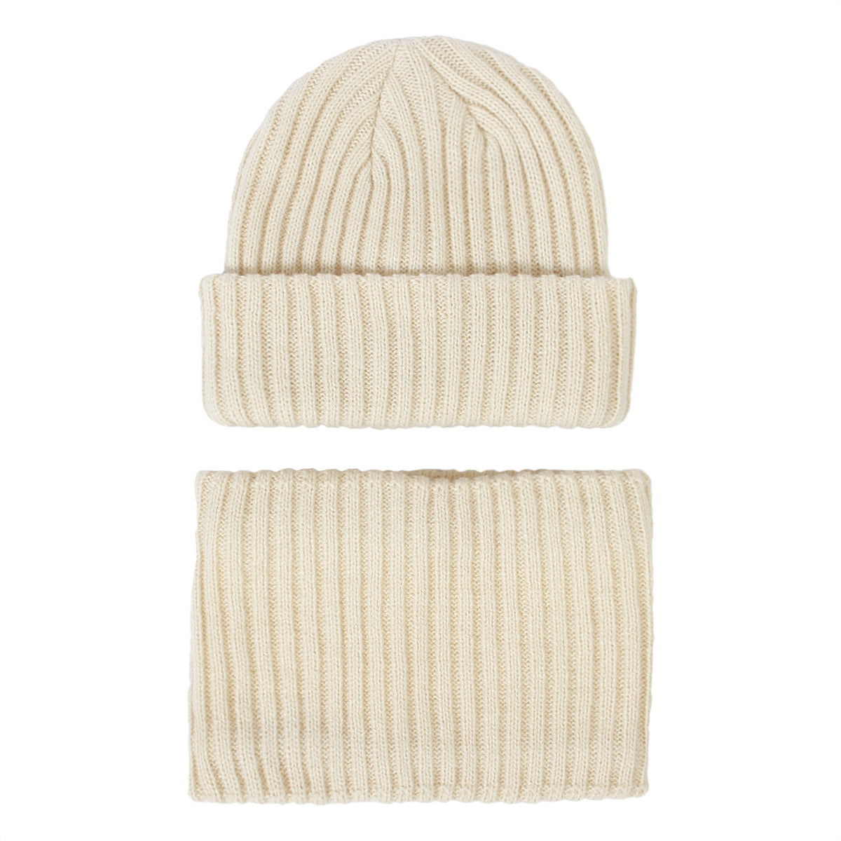 2Pcs Baby Block Knit Scarf Hat Set Winter Warm Beanie Cap & Ring Neck Scarf