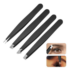 4pc Eyebrow Tweezers Set Precision Slant Flat Pointed Tips
