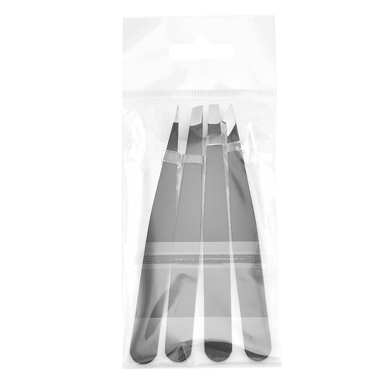 4pc Eyebrow Tweezers Set Precision Slant Flat Pointed Tips