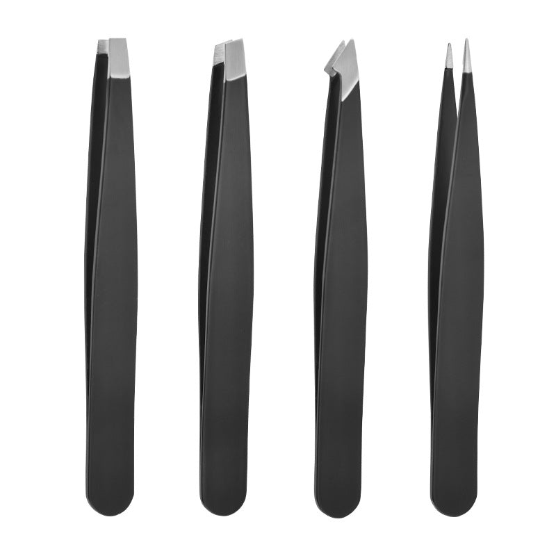 4pc Eyebrow Tweezers Set Precision Slant Flat Pointed Tips