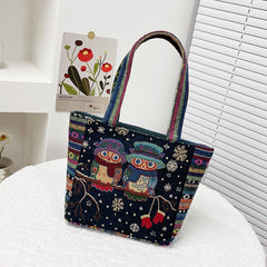 Stylish Ethnic Embroidery Tote Shoulder Bag with Zipper for Women