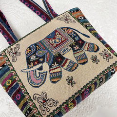 Stylish Ethnic Embroidery Tote Shoulder Bag with Zipper for Women