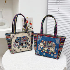 Stylish Ethnic Embroidery Tote Shoulder Bag with Zipper for Women