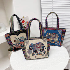 Stylish Ethnic Embroidery Tote Shoulder Bag with Zipper for Women