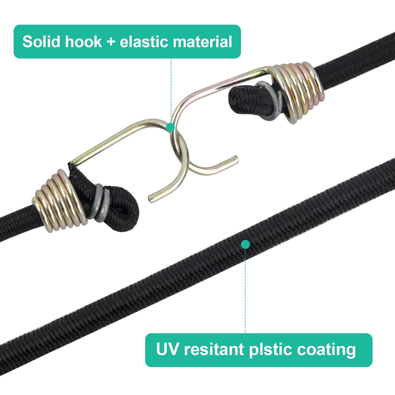 15Pcs Elastic Bungee Cords With Hooks Rubber Straps