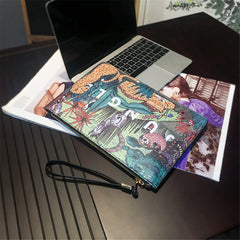 Animal Print Envelope Clutch Bag Men's Leather Handbag