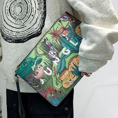 Animal Print Envelope Clutch Bag Men's Leather Handbag