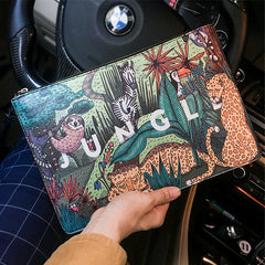 Animal Print Envelope Clutch Bag Men's Leather Handbag