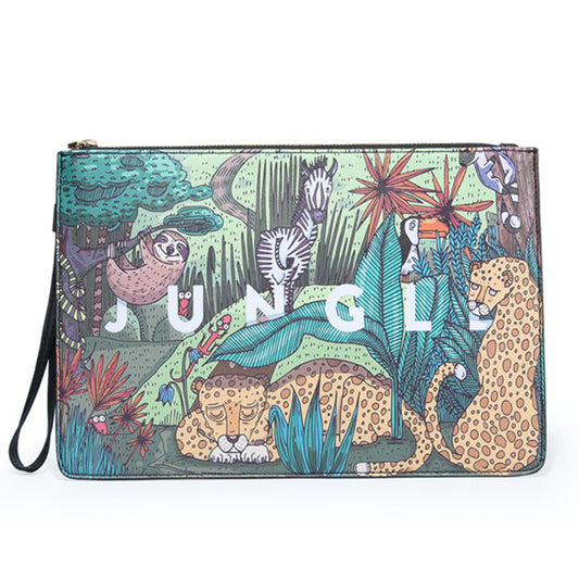 Animal Print Envelope Clutch Bag Men's Leather Handbag