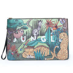 Animal Print Envelope Clutch Bag Men's Leather Handbag