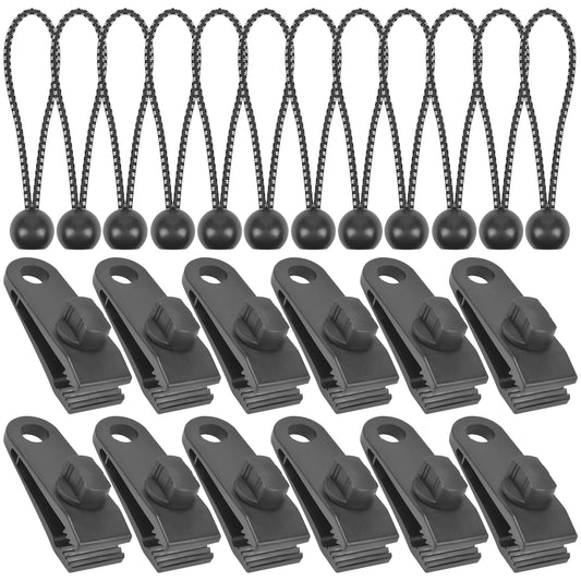 24pcs Tarp Clips & Bungee Cords Set - Secure Outdoor Camping Car Covers Swimming