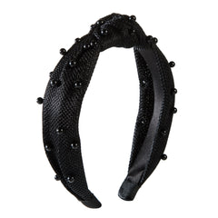 Velvet Bow Hairband Faux Pearl Wide Edge Hair Hoop for Girls