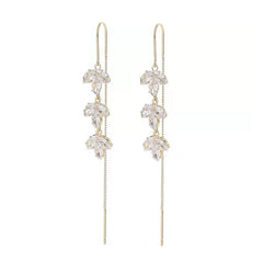 Rhinestone Maple Leaf Drop Earrings Zircon Tassel Ear Wire for Women