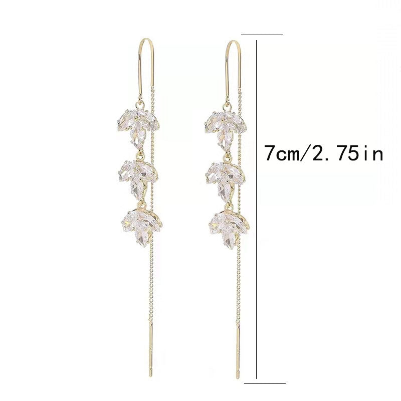 Rhinestone Maple Leaf Drop Earrings Zircon Tassel Ear Wire for Women