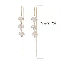 Rhinestone Maple Leaf Drop Earrings Zircon Tassel Ear Wire for Women