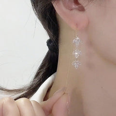 Rhinestone Maple Leaf Drop Earrings Zircon Tassel Ear Wire for Women