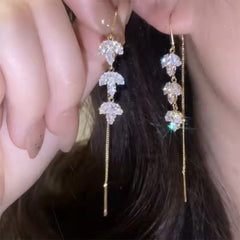 Rhinestone Maple Leaf Drop Earrings Zircon Tassel Ear Wire for Women