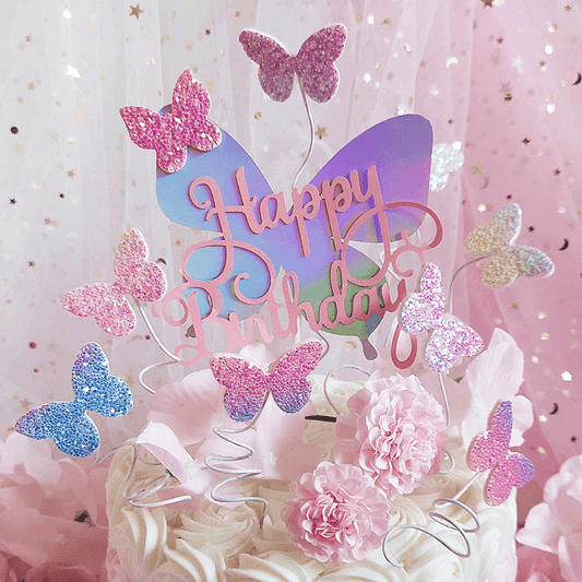 7 Piece Butterfly Cake Flag Set for Birthday Party