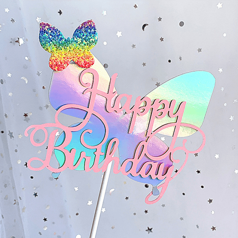 7 Piece Butterfly Cake Flag Set for Birthday Party