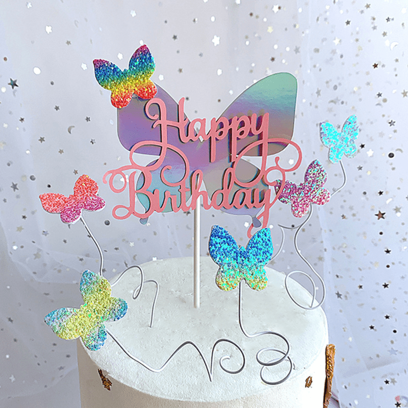 7 Piece Butterfly Cake Flag Set for Birthday Party