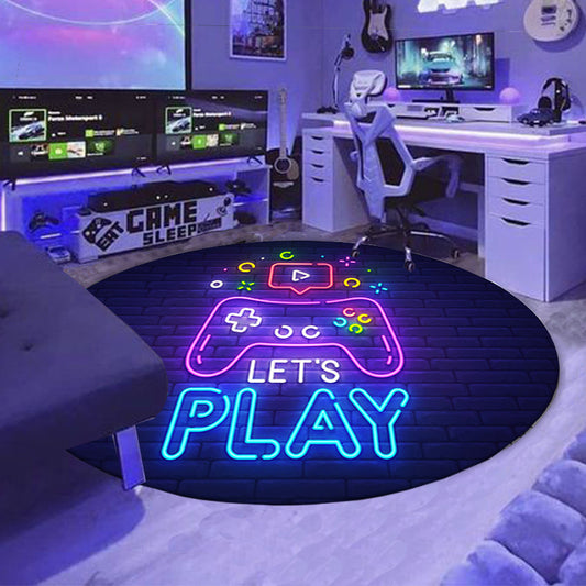 Colorful Circular Gaming Elements Floor Mat - Fun Console Pattern Design