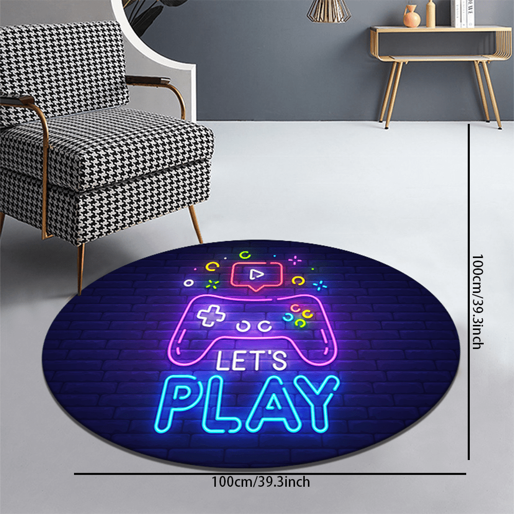 Colorful Circular Gaming Elements Floor Mat - Fun Console Pattern Design