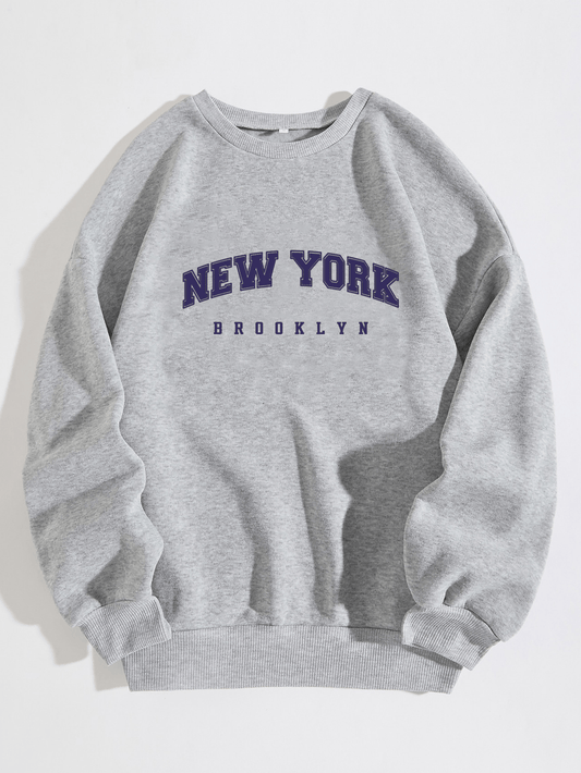 Letter Print Crew Neck Long Sleeve Sweatshirt Fall Pullover
