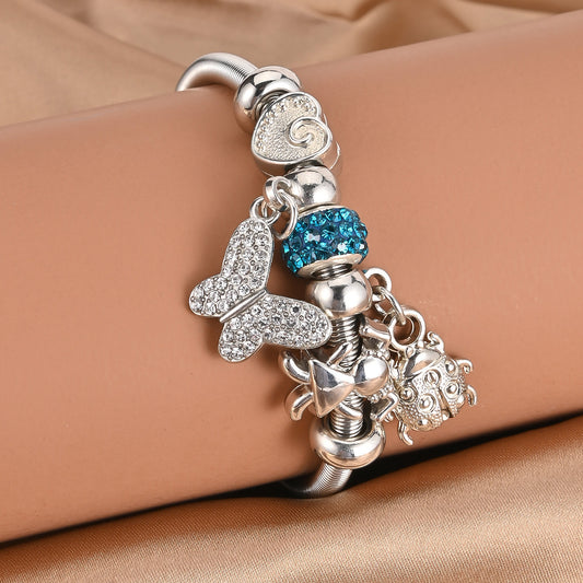 Elastic Spring Charm Bracelet Butterfly Pendant Hip Hop Style Jewelry