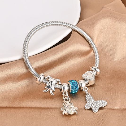 Elastic Spring Charm Bracelet Butterfly Pendant Hip Hop Style Jewelry