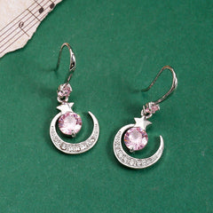 Moon & Star Zircon Drop Earrings, Gift