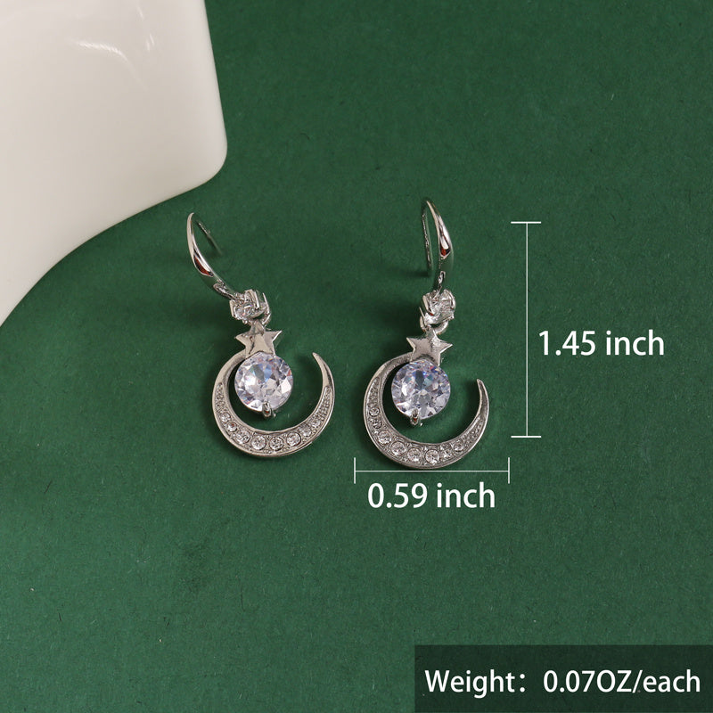 Moon & Star Zircon Drop Earrings, Gift