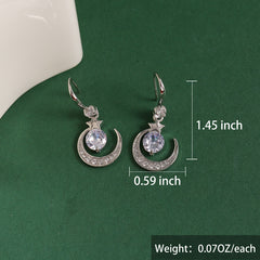 Moon & Star Zircon Drop Earrings, Gift