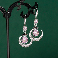 Moon & Star Zircon Drop Earrings, Gift