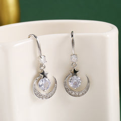 Moon & Star Zircon Drop Earrings, Gift