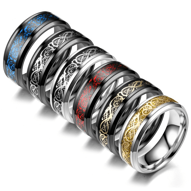 Dragon Pattern Titanium Steel Couple Men's Ring