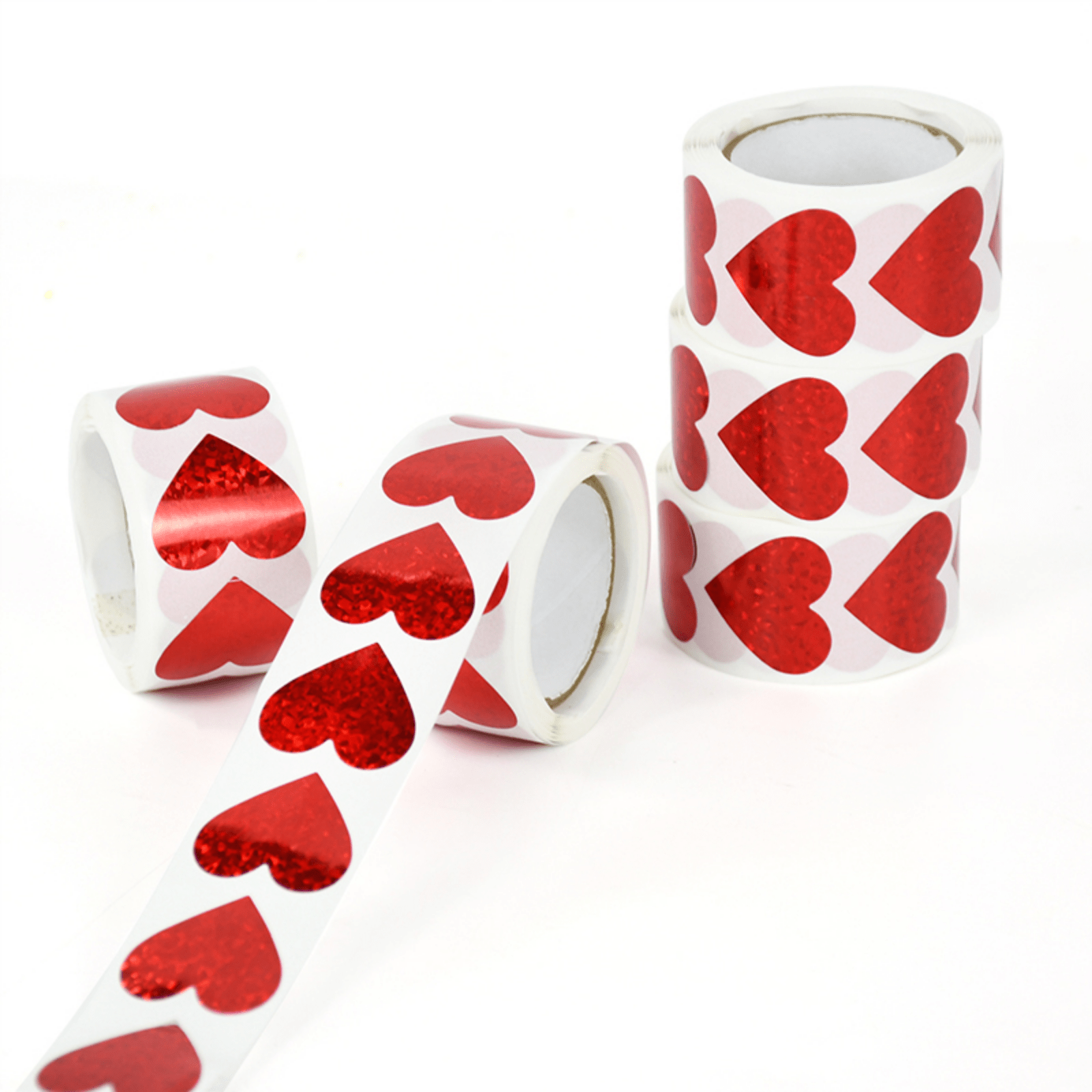 500Pcs Red Sparkle Heart Stickers for Valentines Wedding