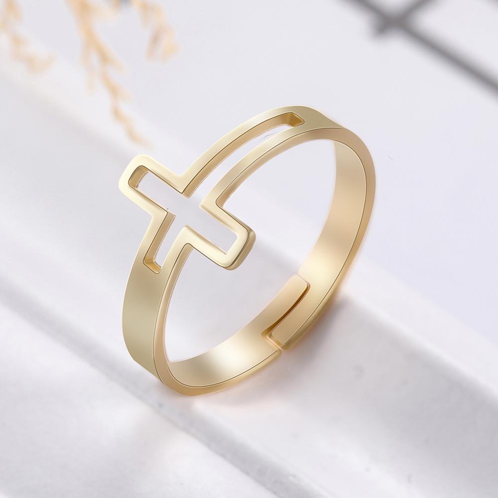 Adjustable Hollow Cross Ring Wedding Band Stainless Steel