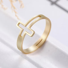 Adjustable Hollow Cross Ring Wedding Band Stainless Steel