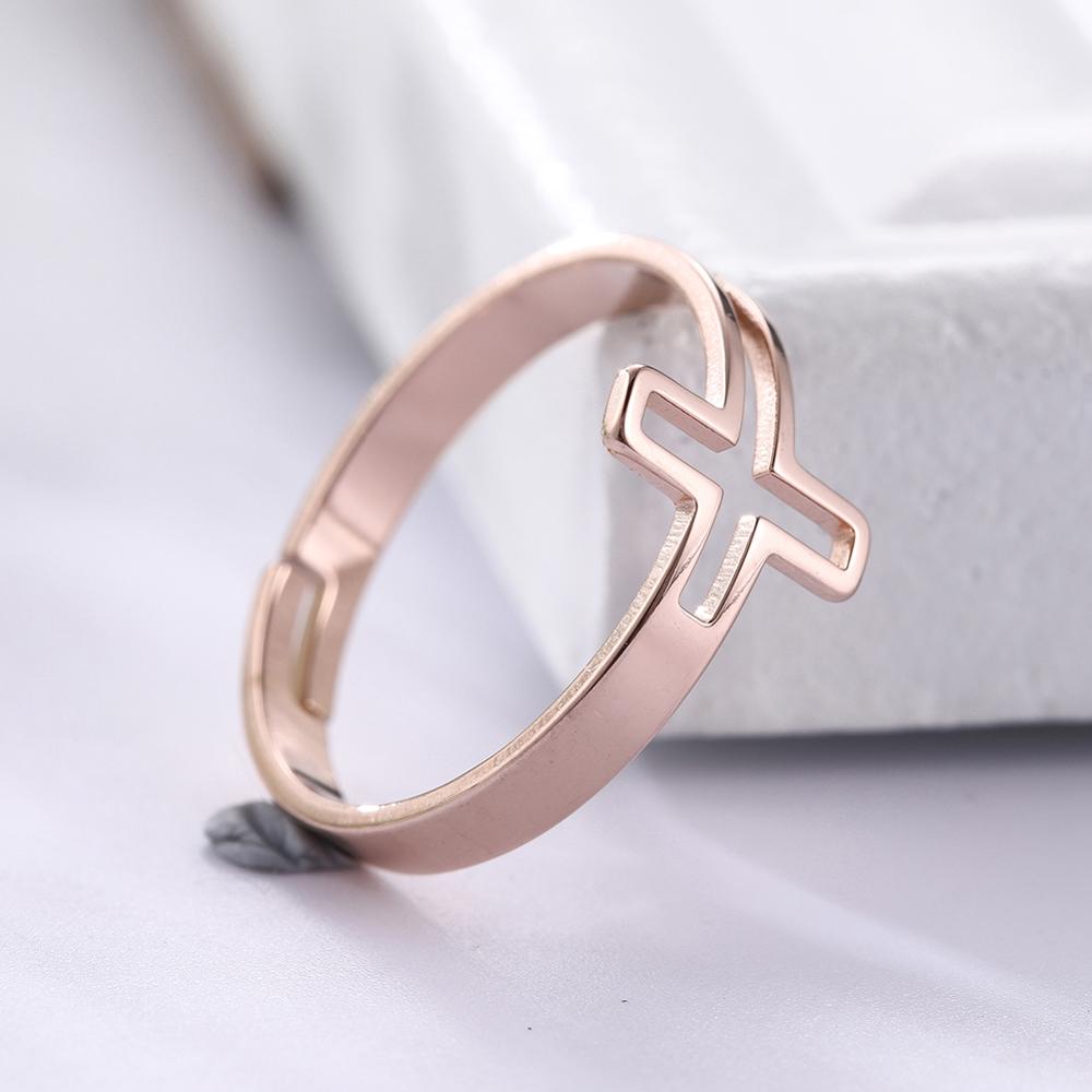 Adjustable Hollow Cross Ring Wedding Band Stainless Steel