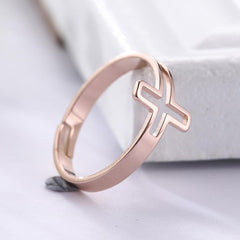 Adjustable Hollow Cross Ring Wedding Band Stainless Steel