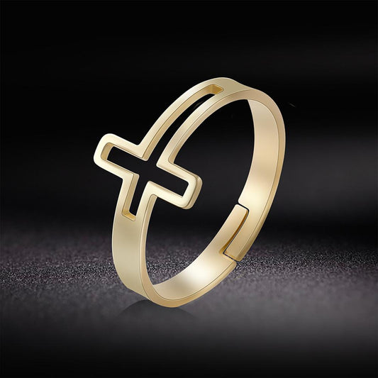 Adjustable Hollow Cross Ring Wedding Band Stainless Steel