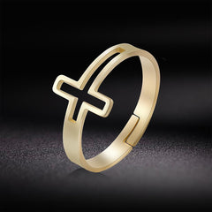Adjustable Hollow Cross Ring Wedding Band Stainless Steel